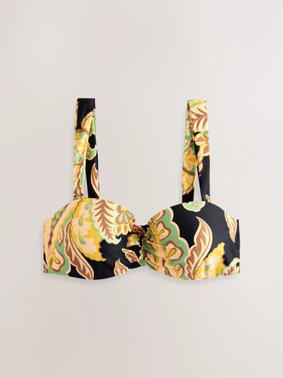 Zwart/groen paisley - Bandeaubikinitop met beugel