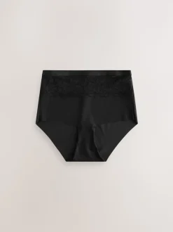 Zwart/huidskleurig - 2 Slipjes met licht buikcorrigerende hoge taille