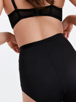 Zwart/huidskleurig - 2 Slipjes met licht buikcorrigerende hoge taille
