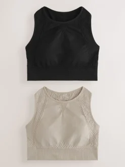 Zwart/kiezelkleurig - Seamless High Neck Medium Impact Sports Bras 2 Pack