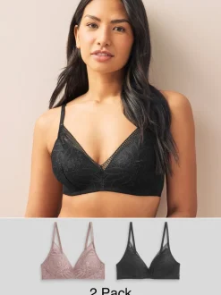 Zwart/mauve - Ultiem comfort beha's met kanten detail verpakking van 2