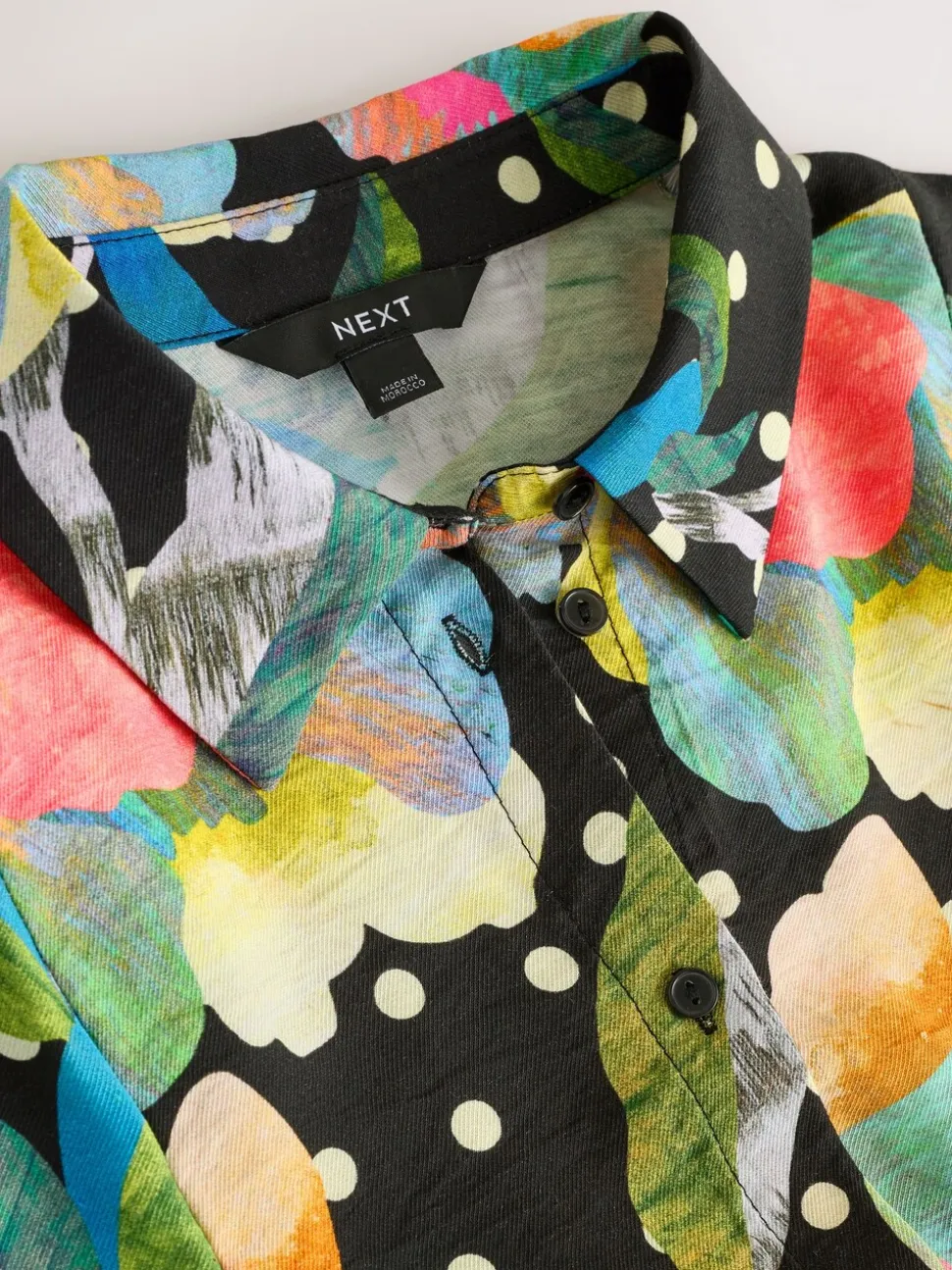 Zwart/meerkleurig met bloemenprint - Halflange overhemdjurk met lange mouwen