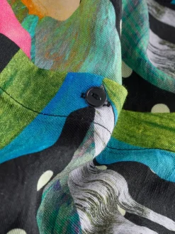 Zwart/meerkleurig met bloemenprint - Halflange overhemdjurk met lange mouwen