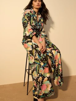 Zwart/meerkleurig met bloemenprint - Printed Long Sleeve Shirt Dress