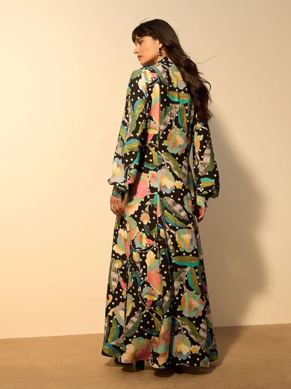Zwart/meerkleurig met bloemenprint - Printed Long Sleeve Shirt Dress