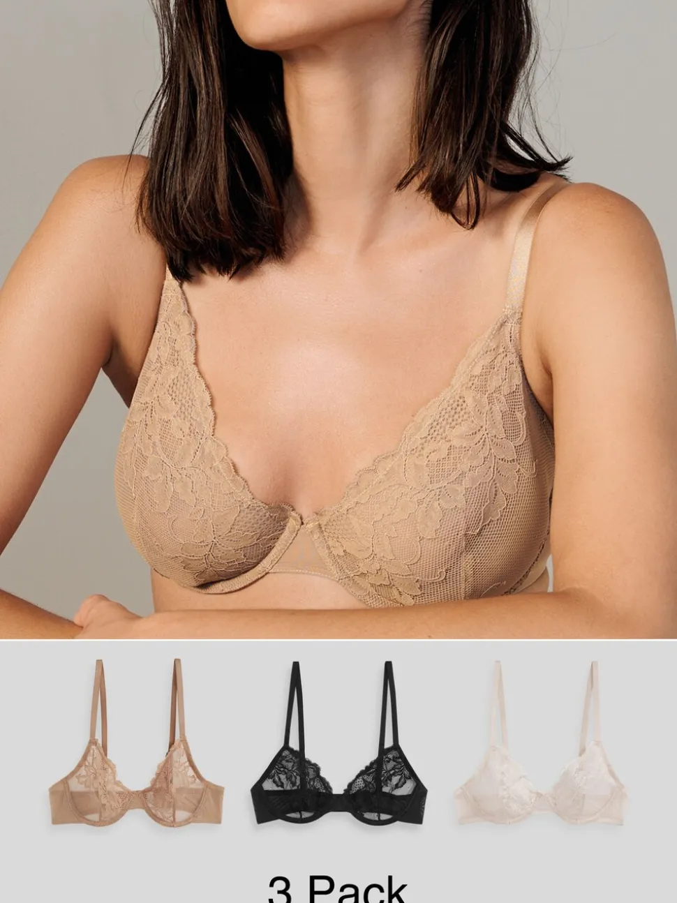 Zwart/nude/crème - 3 Kanten beha's