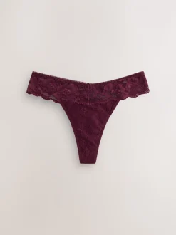 Zwart/paarsrood - Thong All Over Lace Light Flow Period Knickers 2 Pack