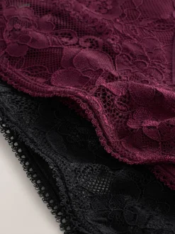 Zwart/paarsrood - Thong All Over Lace Light Flow Period Knickers 2 Pack