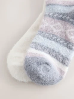 Zwart/pastel fairisle - 2 Paar superharige behaaglijke sokken