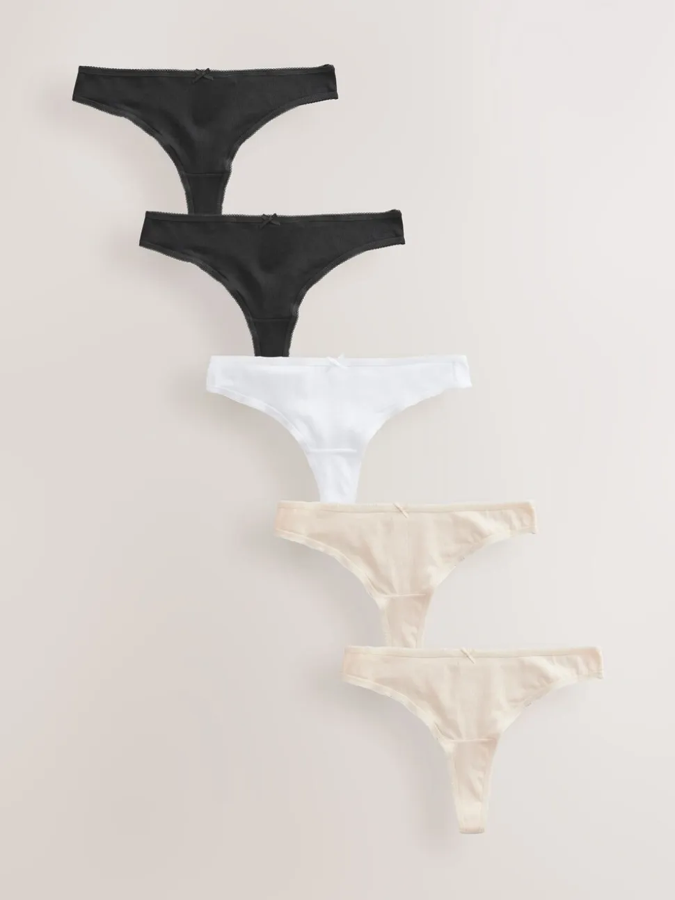 Zwart/pastelroze huidskleur/wit - Set van 5 slips met hoog katoengehalte