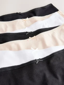 Zwart/pastelroze huidskleur/wit - Set van 7 slips met hoog katoengehalte