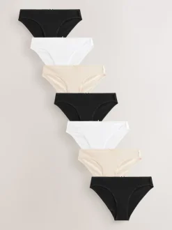 Zwart/pastelroze huidskleur/wit - Set van 7 slips met hoog katoengehalte