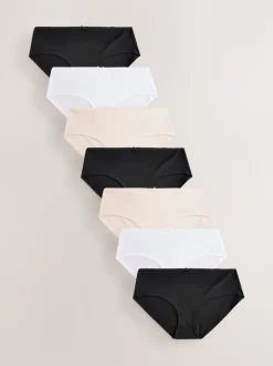 Zwart/pastelroze huidskleur/wit - Set van 7 slips met hoog katoengehalte