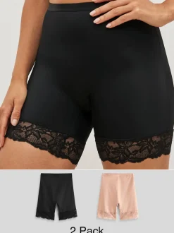 Zwart/praline huidskleur - 2 Licht vormgevende buikcorrigerende shorts met kanten achterkant