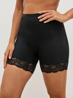 Zwart/praline huidskleur - 2 Licht vormgevende buikcorrigerende shorts met kanten achterkant