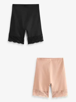 Zwart/praline huidskleur - 2 Licht vormgevende buikcorrigerende shorts met kanten achterkant