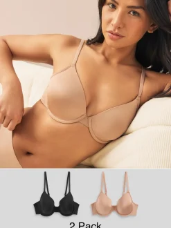 Zwart/praline huidskleur - A-E Afvlakkende Ultimate Comfort Beha's 2 Verpakking