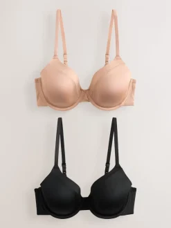Zwart/praline huidskleur - A-E Afvlakkende Ultimate Comfort Beha's 2 Verpakking