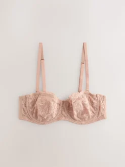 Zwart/praline huidskleur - Kanten strapless multiway beha's zonder vulling 2 set