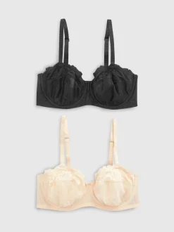 Zwart/praline huidskleur - 2 Strapless DD+ beha's zonder vulling