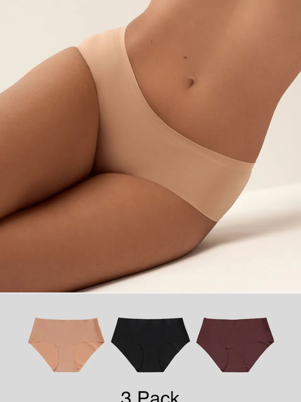 Zwart/Praline Huidskleur/Chocolade Huidskleur - Geen zichtbare onderbroeklijn comfortabele slips verpakking van 3