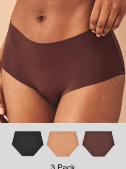 Zwart/Praline Huidskleur/Chocolade Huidskleur - Geen zichtbare onderbroeklijn comfortabele slips verpakking van 3