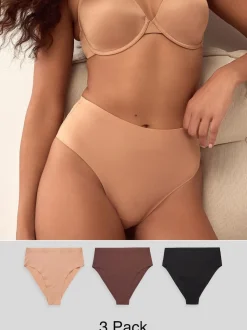Zwart/Praline Huidskleur/Chocolade Huidskleur - Geen zichtbare onderbroeklijn comfortabele slips verpakking van 3