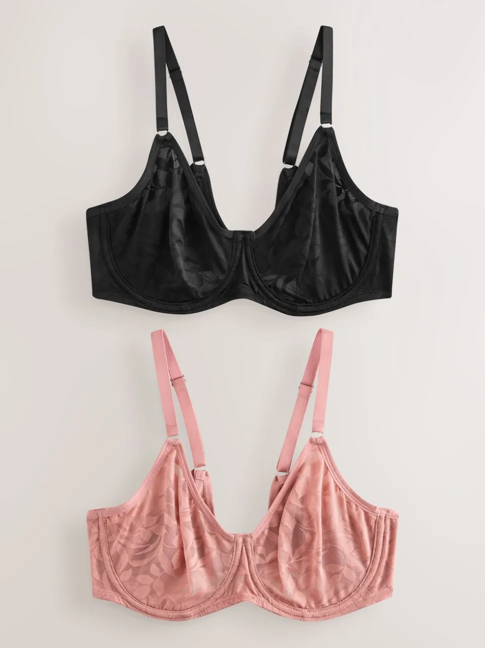 Zwart/roze - DD-G Lace Non Pad Full Cup Bras 2 Pack