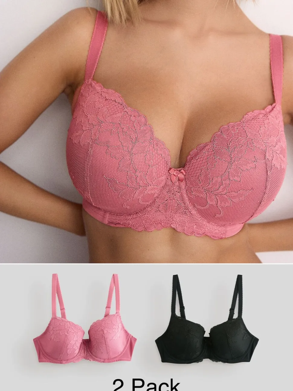 Zwart/roze - Verpakking van 2 kanten beha's cup DD+