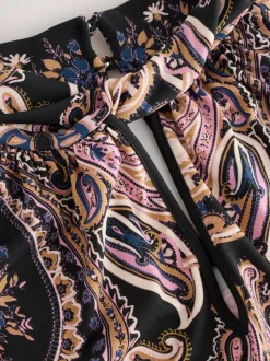 Zwart/Roze paisley - Long Sleeve Twist Neck Jersey Blouse