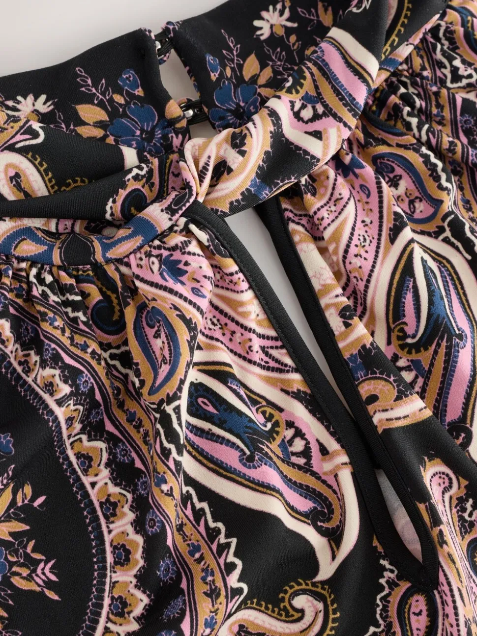 Zwart/Roze paisley - Long Sleeve Twist Neck Jersey Blouse