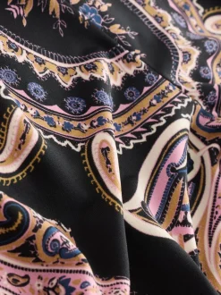 Zwart/Roze paisley - Long Sleeve Twist Neck Jersey Blouse