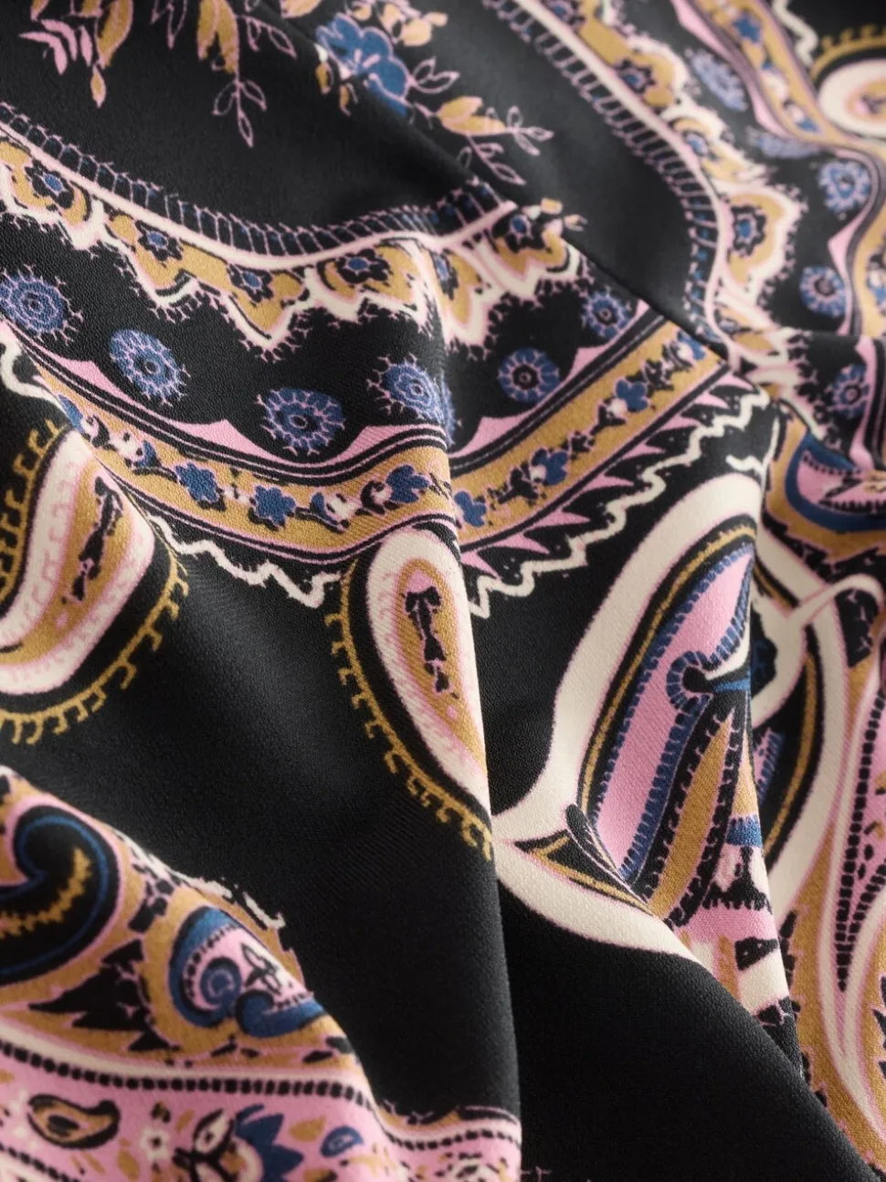 Zwart/Roze paisley - Long Sleeve Twist Neck Jersey Blouse