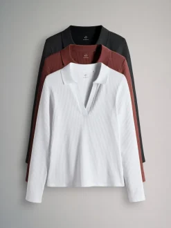 Zwart/roze/wit - The Set 3 Pack Long Sleeve Ribbed Polo Top