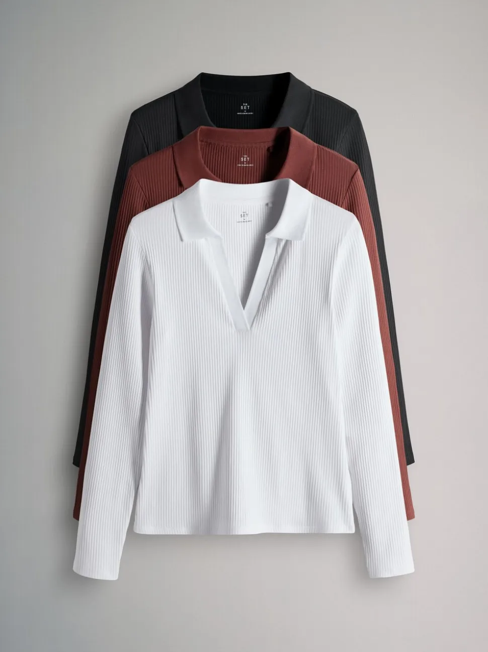 Zwart/roze/wit - The Set 3 Pack Long Sleeve Ribbed Polo Top
