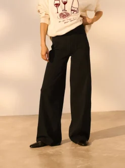 Zwart/Saliegroen - Jersey denim broek met wijde pijpen 2 set