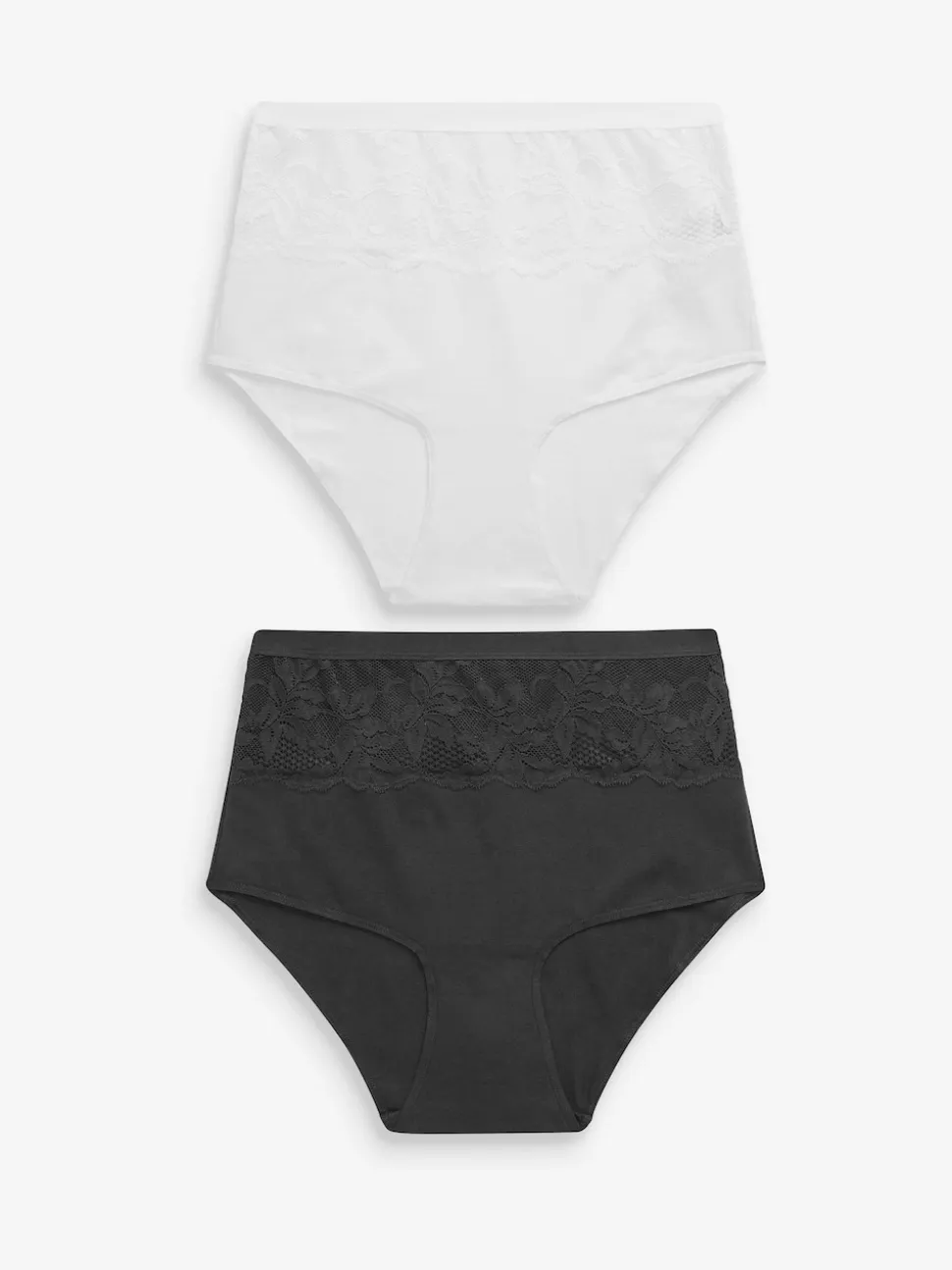 Zwart/wit - 2 Vormgevende katoenen slipjes met buikcorrectie en hoge taille