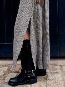 Zwart/wit - Drop Waist Gingham Maxi Skirt