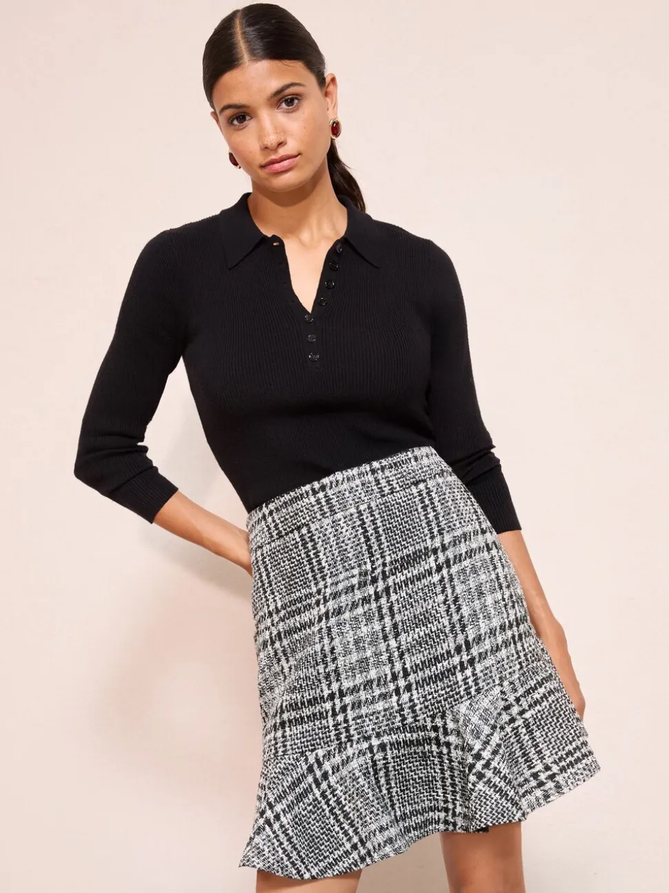 Zwart/wit - Friends Like These Boucle Flippy Mini Skirt
