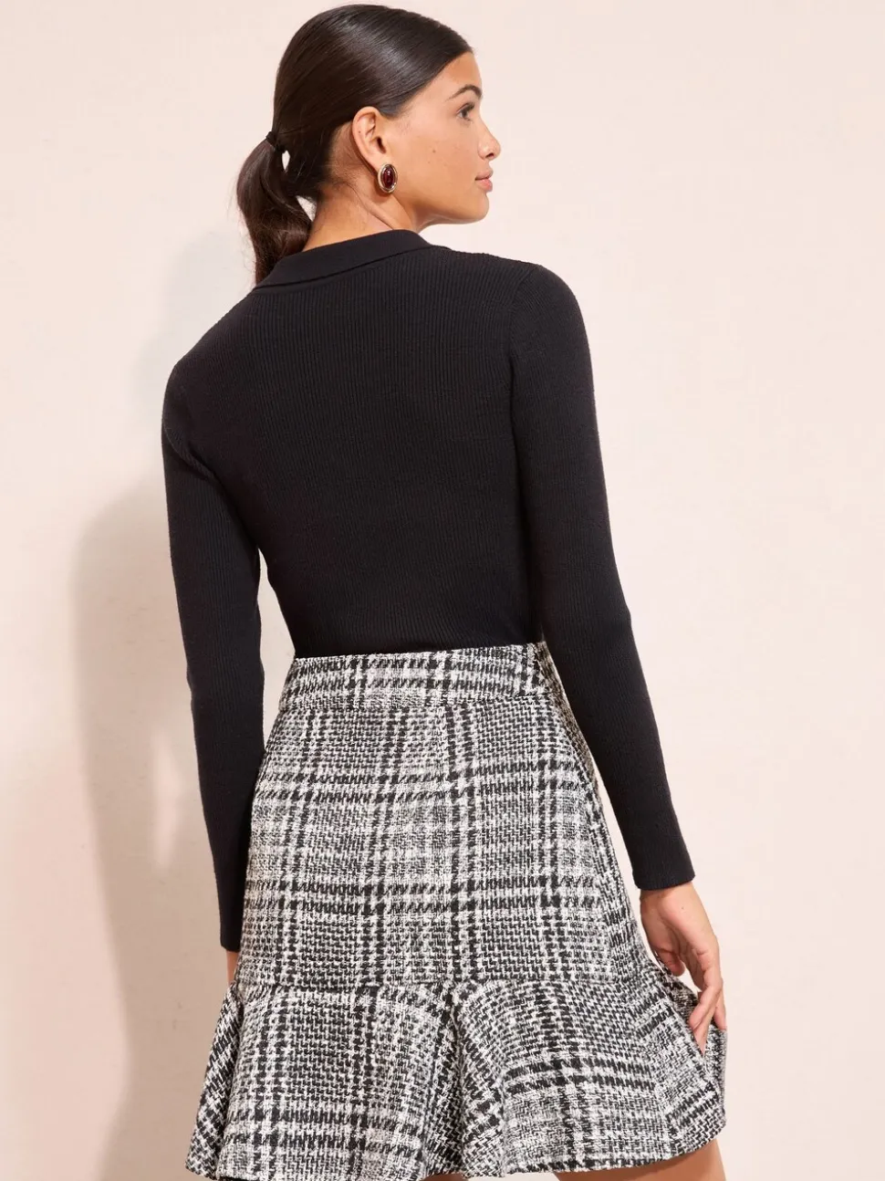 Zwart/wit - Friends Like These Boucle Flippy Mini Skirt
