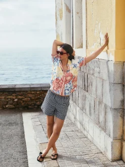 Zwart/wit - Gingham shorts met elastische taille