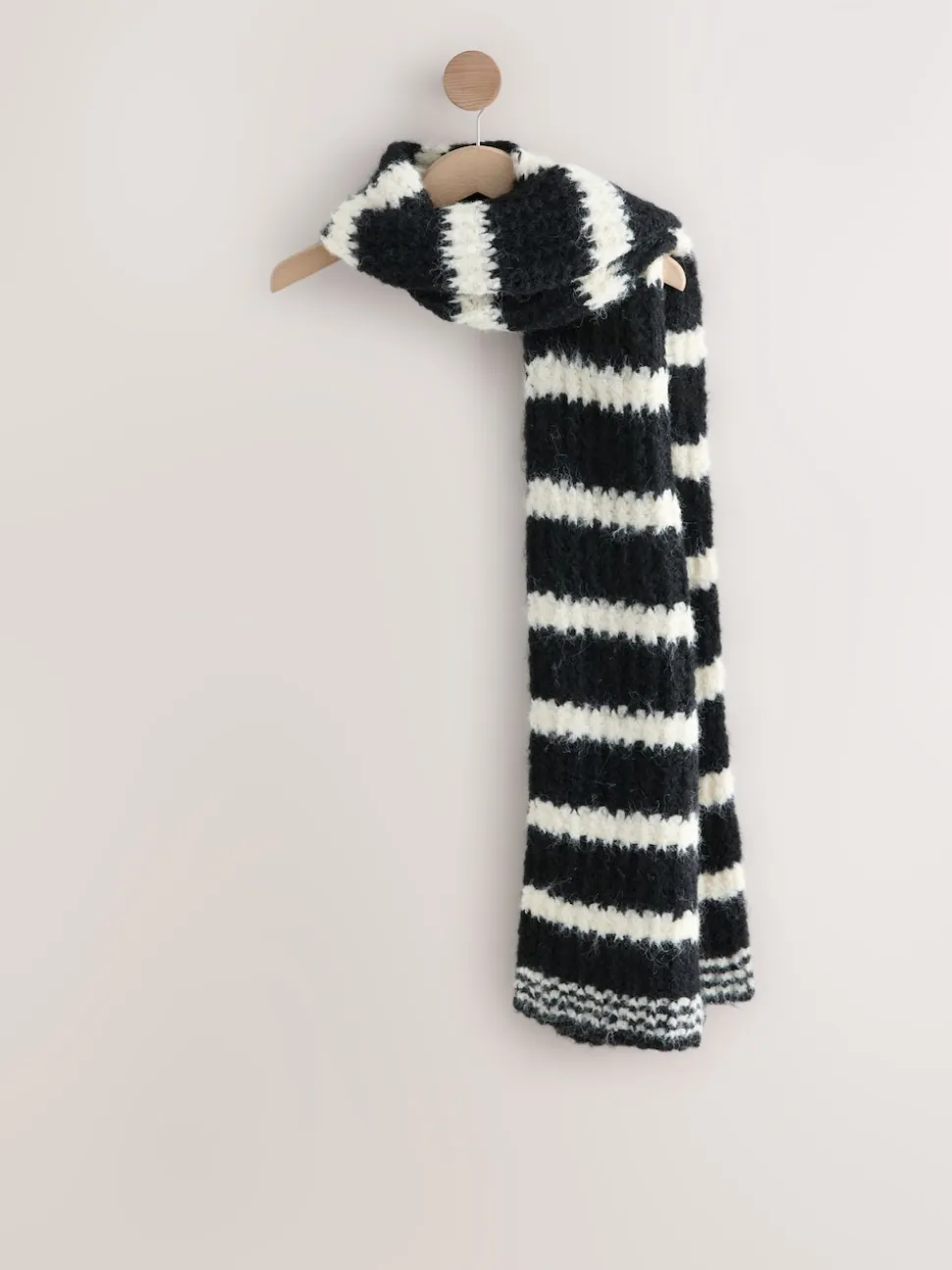 Zwart/wit - Knitted Wool Blend Striped Scarf