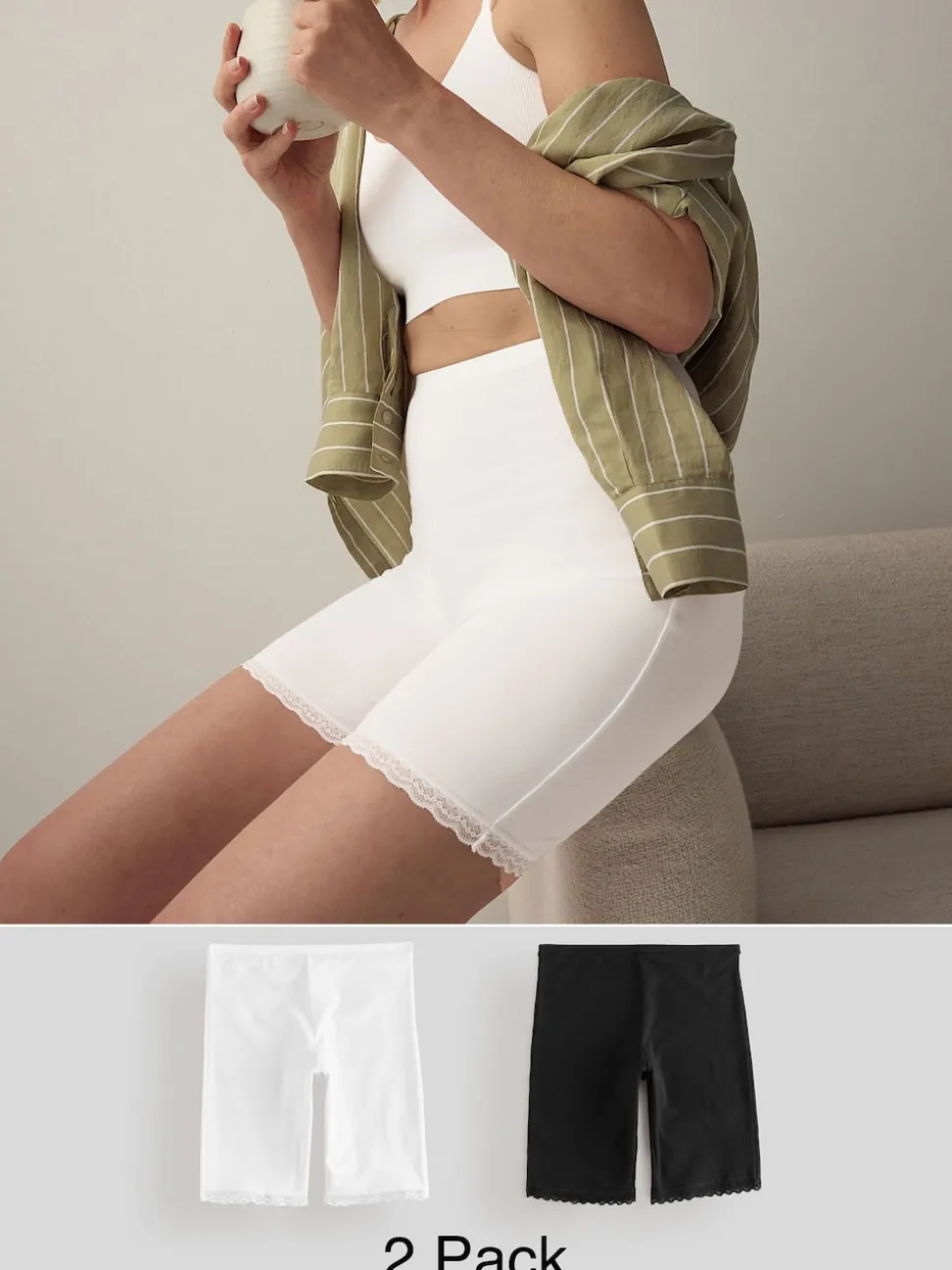 Zwart/wit - Menopause Friendly Cooling Thigh Smoothing Shorts 2 Pack