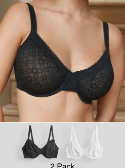 Zwart/wit - Set van 2 minimiser Beha's met volledige cups zonder vulling, cup DD+