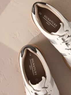 Zwart/wit - Signature Premium Leather Chunky Side Stripe Lace Up Trainers