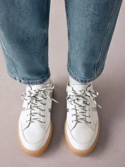 Zwart/wit - Signature Premium Leather Chunky Side Stripe Lace Up Trainers