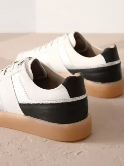 Zwart/wit - Signature Premium Leather Chunky Side Stripe Lace Up Trainers