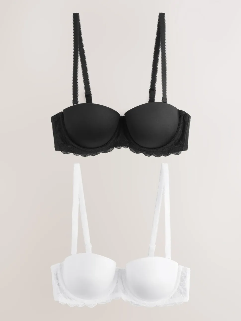 Zwart/wit - Verpakking van 2 strapless multiway beha's met lichte vulling in cupmaten A-E