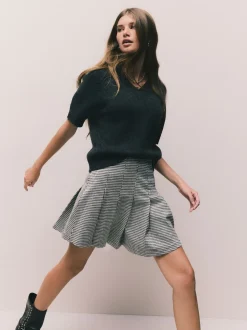 Zwart-wit geruit - Mini Jersey Pleated Skirt