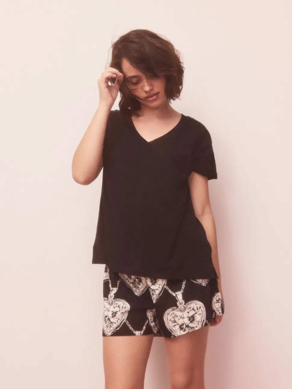 Zwart/wit hart - Pyjama met short